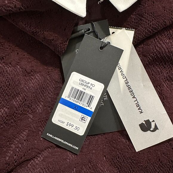 NWT Karl Lagerfeld Women's Peter Pan Collar Gothcore Lace Blouse Pearl Buttons - Picture 7 of 8